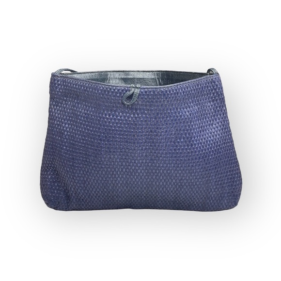 Vintage: Maryann Rosenfeld ✿ Hinged Convertible Clutch Bag Handbag ✿ Navy Woven - Picture 5 of 16
